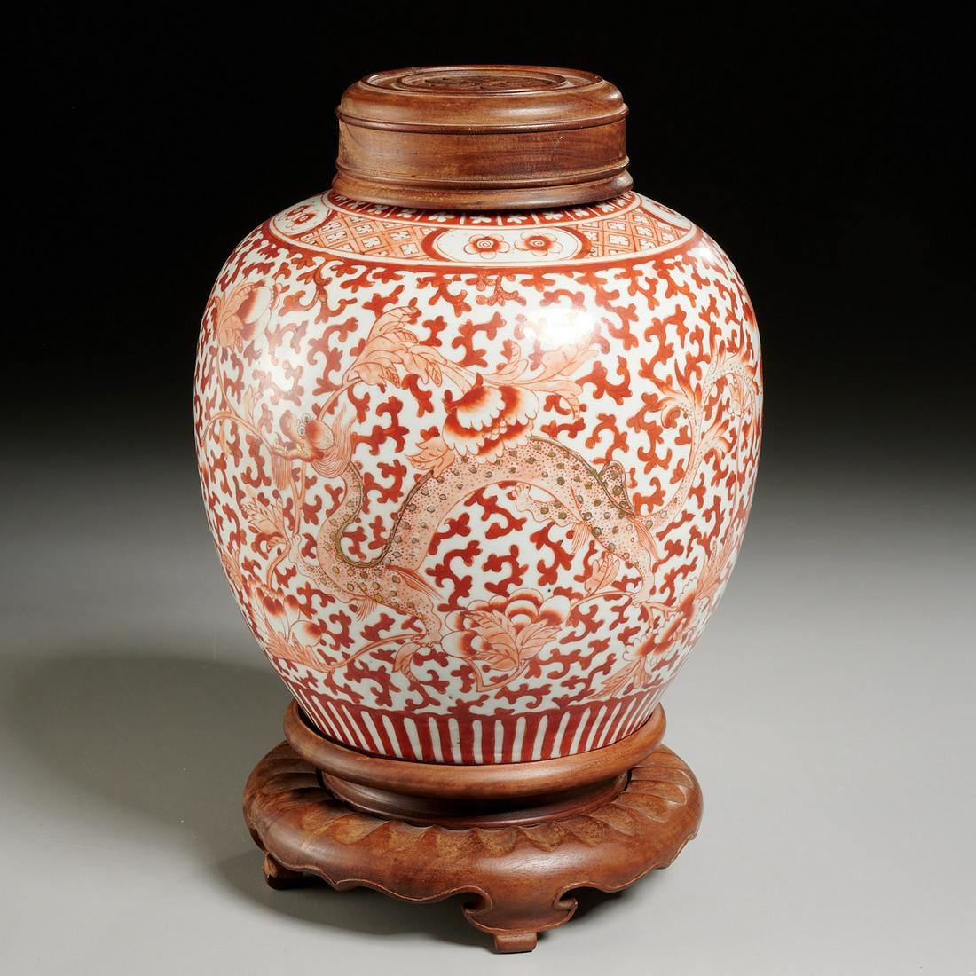 Chinese iron-red dragon ginger jar on stand (1 of 6)