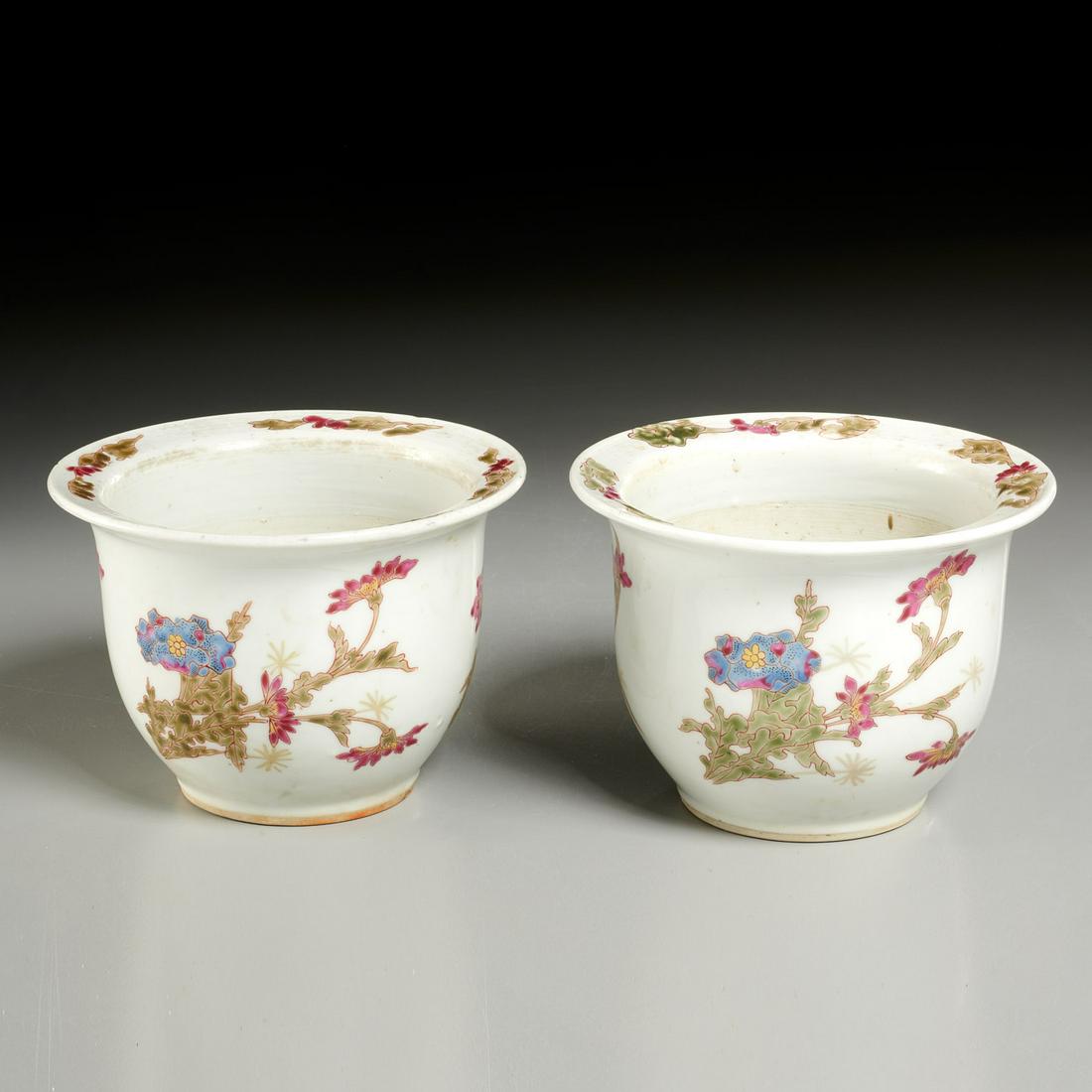Pair small famille rose jaridinieres (1 of 5)