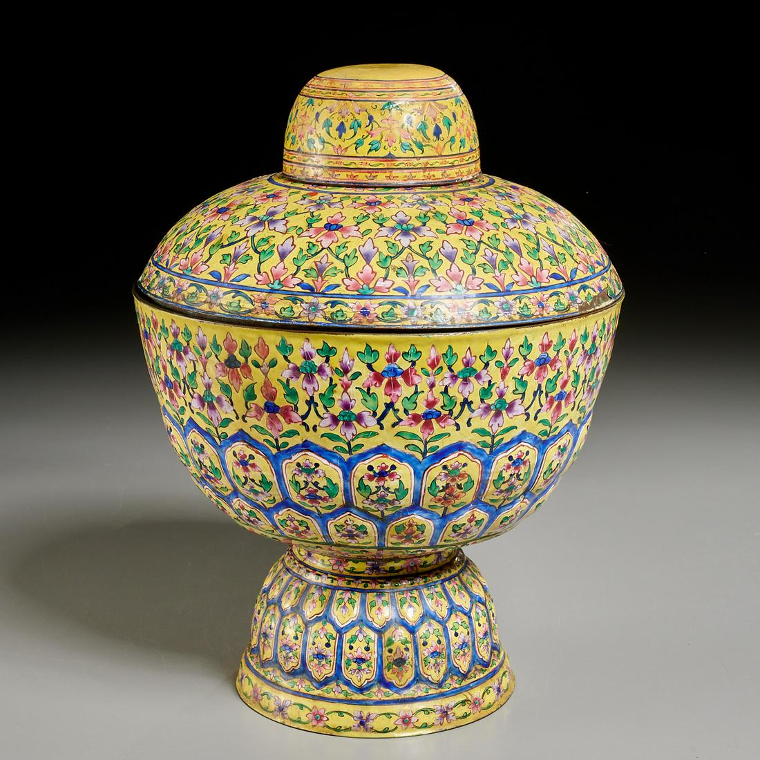 Antique Thai enameled copper covered water bowl (1 of 6)