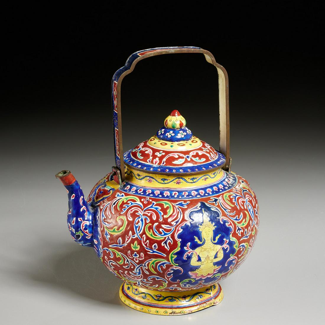 Antique Thai enameled copper tea pot (1 of 6)
