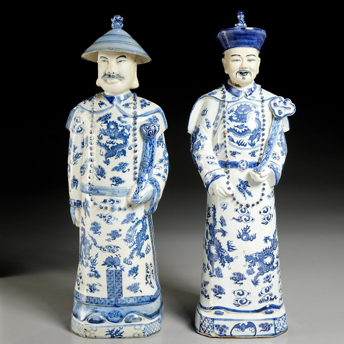 Pair large Chinese porcelain blue & white figures (1 of 8)