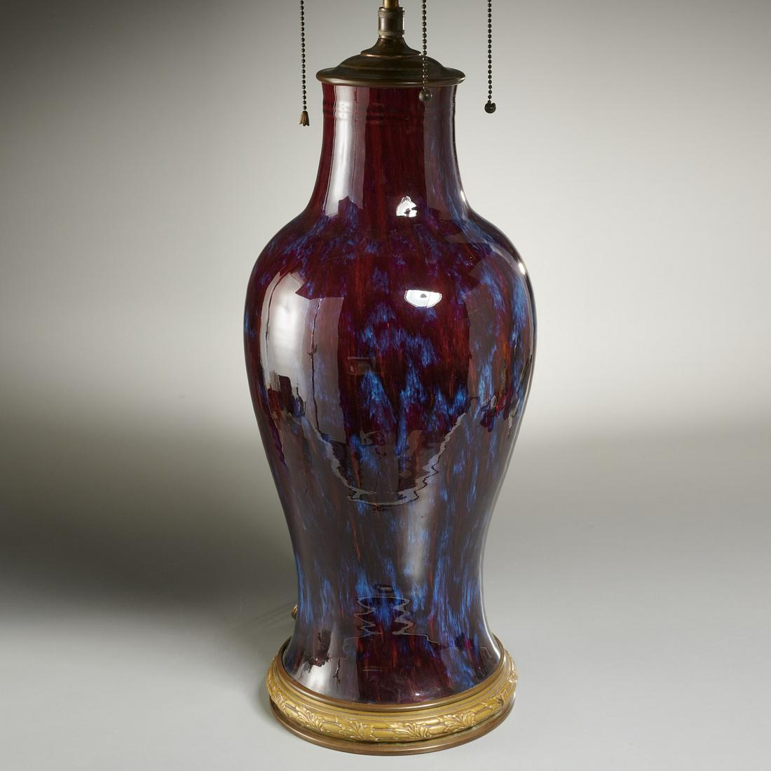 Large Chinese flambe-glazed vase lamp (1 of 4)