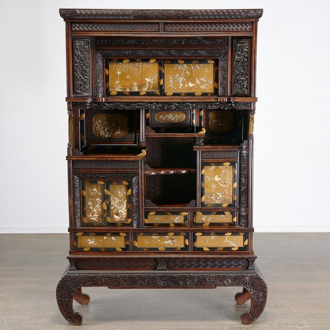 Japanese shibayama inlaid shodana cabinet (1 of 7)