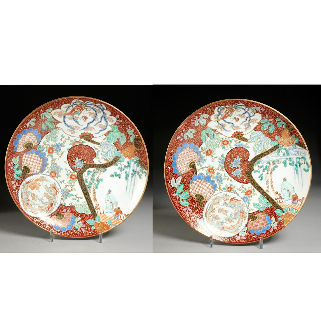 Pair large Arita porcelain chargers (1 of 8)