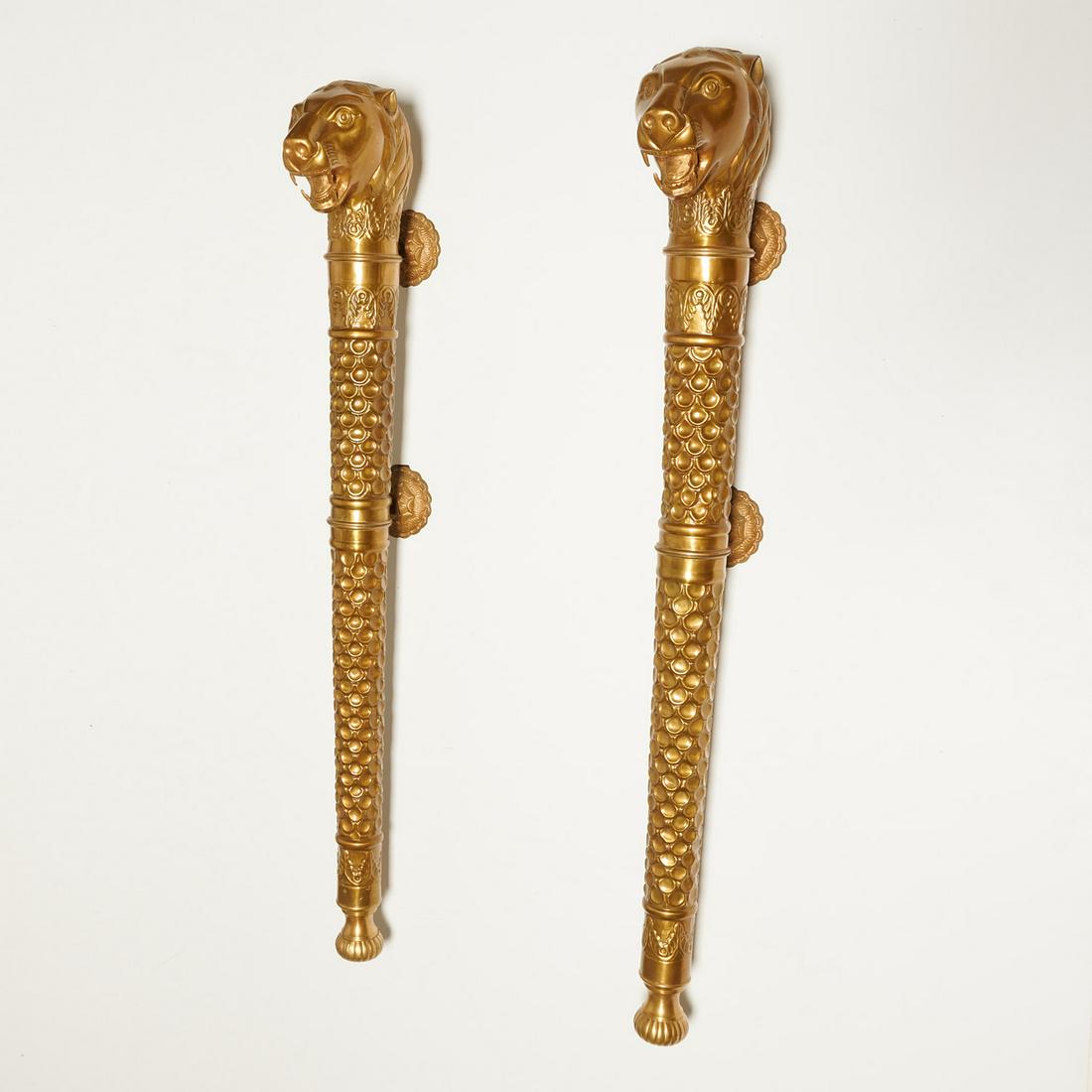 Pair large brass Mughal style lion head door pulls (1 of 6)