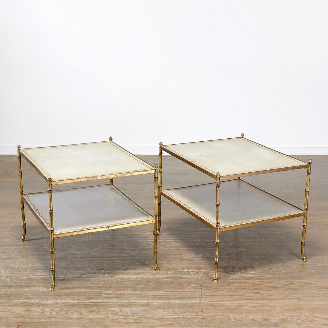Pair Maison Bagues gilt bronze leather side tables (1 of 7)