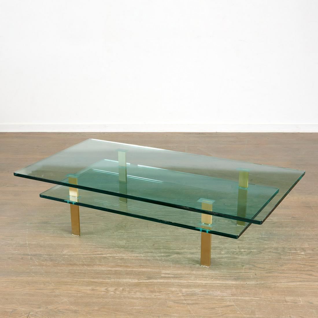 Milo Baughman (attrib.) tiered glass coffee table (1 of 4)
