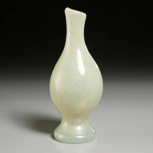 Angelo Barovier, Pulegoso vase: Angelo Barovier, Pulegoso vase, c. 1954, Italy, hand-blown celadon glass with textured internal bubbles, diamond etch signed "Angelo Barovier" and dated to underside, 11.5"h