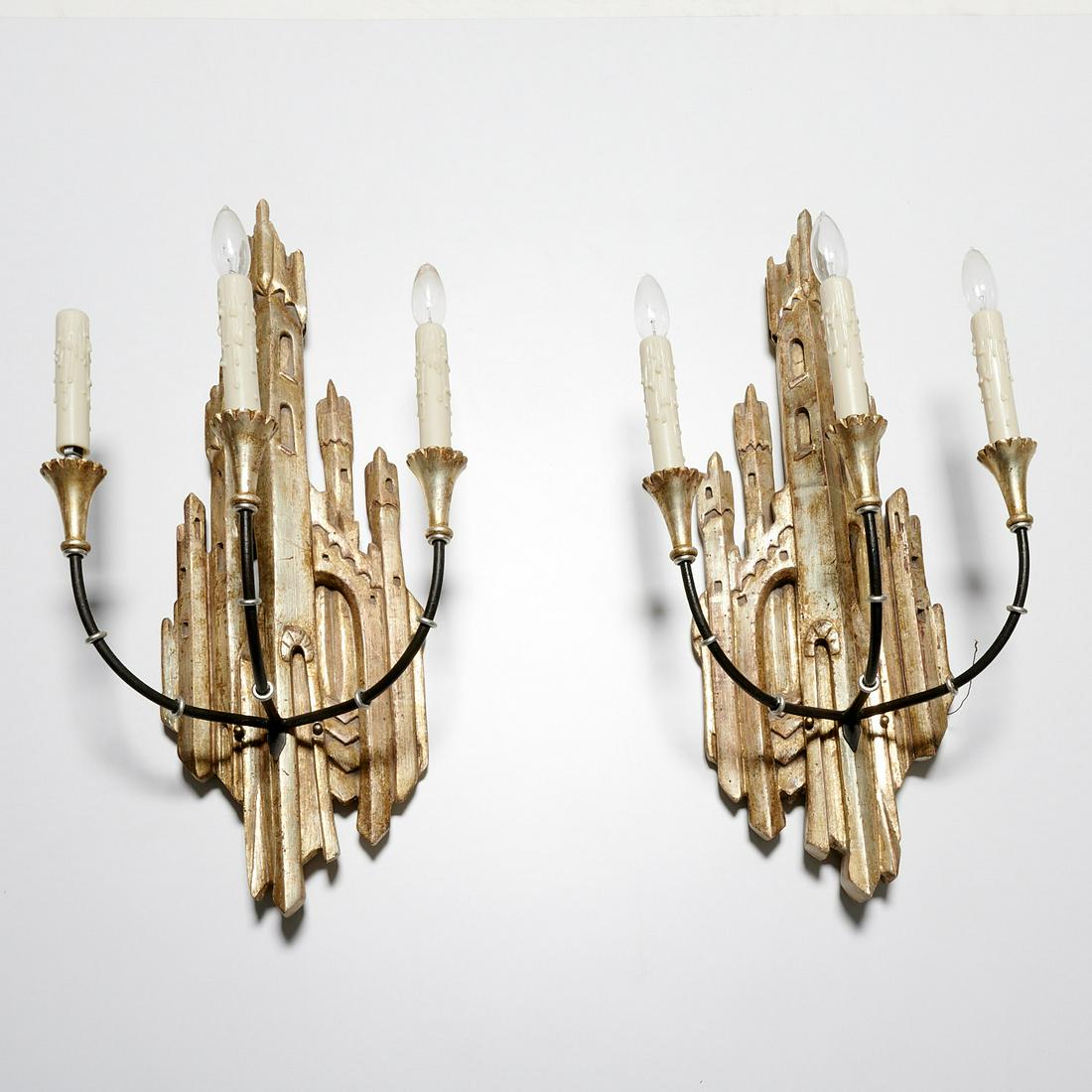 Pair Italian Modern gilt and silvered wood sconces (1 of 6)