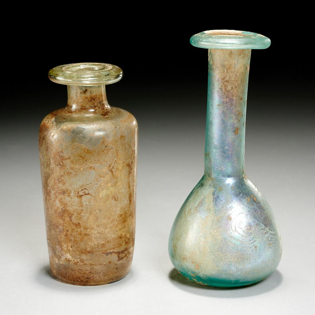 (2) Roman glass Unguentarium bottles, ex-museum (1 of 5)