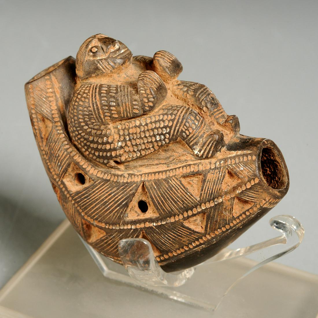 Fine Pre-Columbian pottery ocarina or pipe (1 of 4)