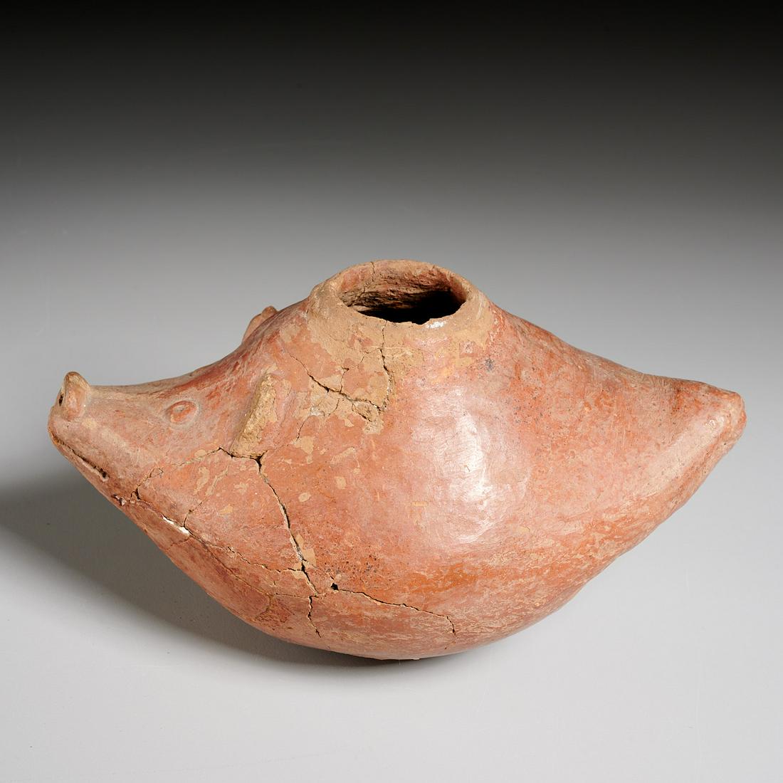Pre-Columbian terracotta peccary funerary vessel (1 of 5)