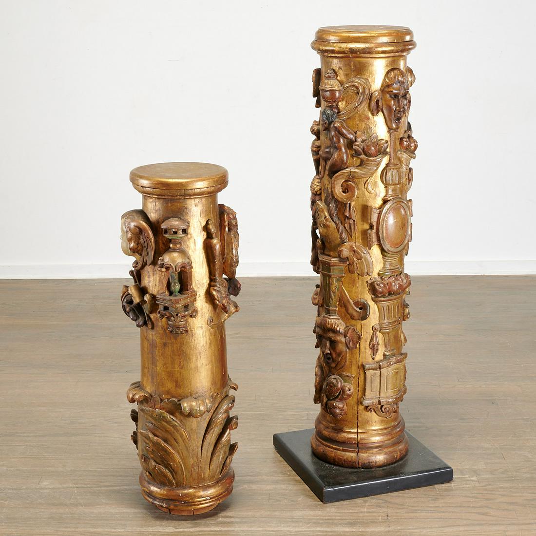 (2) Castilian giltwood pedestals, ex Hearst Coll. (1 of 8)