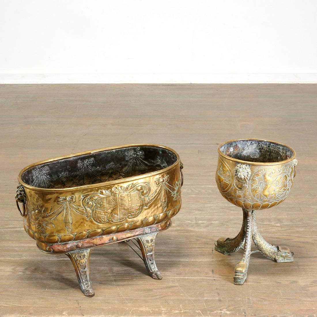 (2) Continental brass jardinieres on stands (1 of 7)