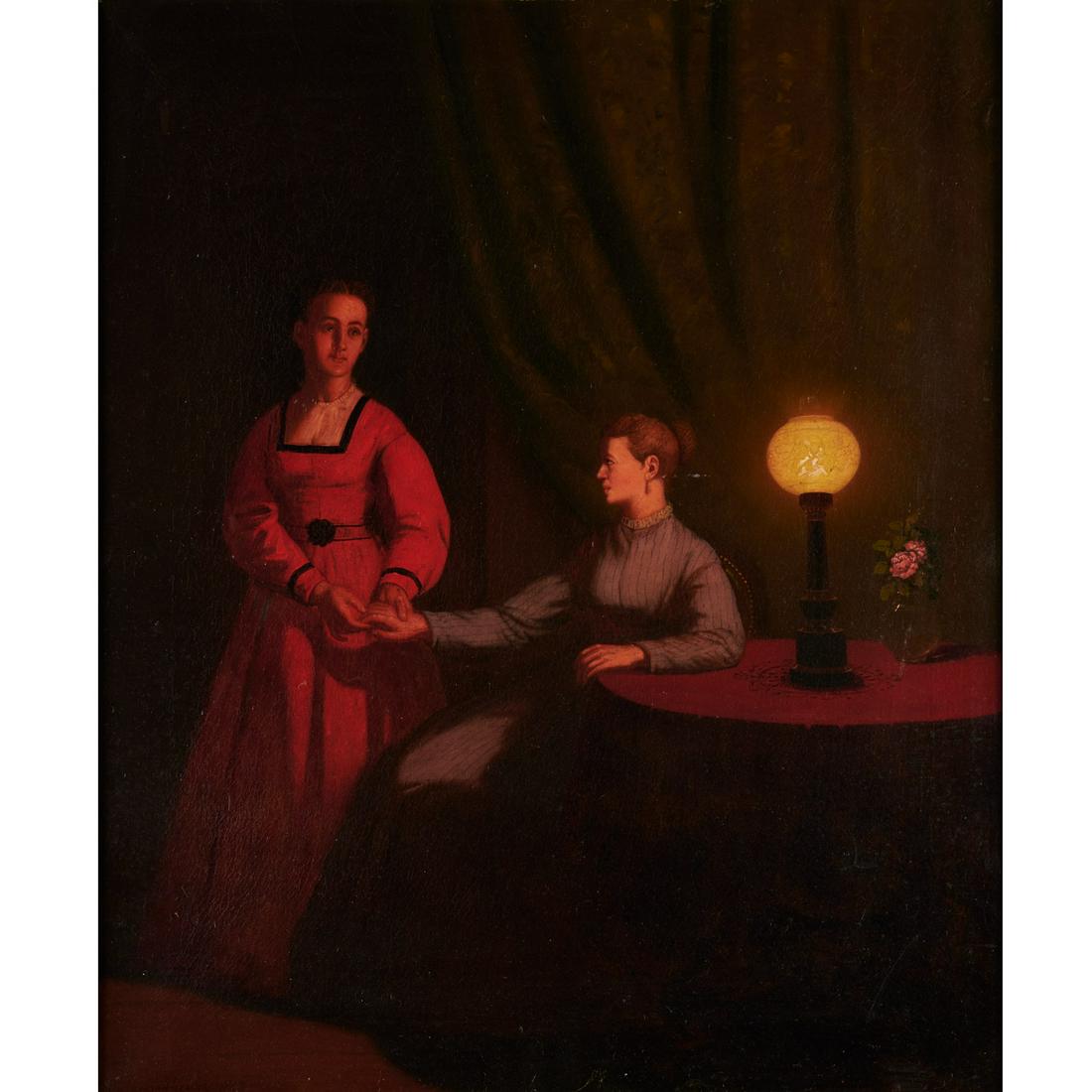 Johann Mongels Culverhouse (attrib), oil on canvas: Johann Mongels Culverhouse (attrib), oil on canvas, Attributed to Johann Mongels Culverhouse (Dutch, 1820-1891), Two Women in Interior, signed and dated 1868, lower left, 29"h x 24"w (sight), 40"h x 3