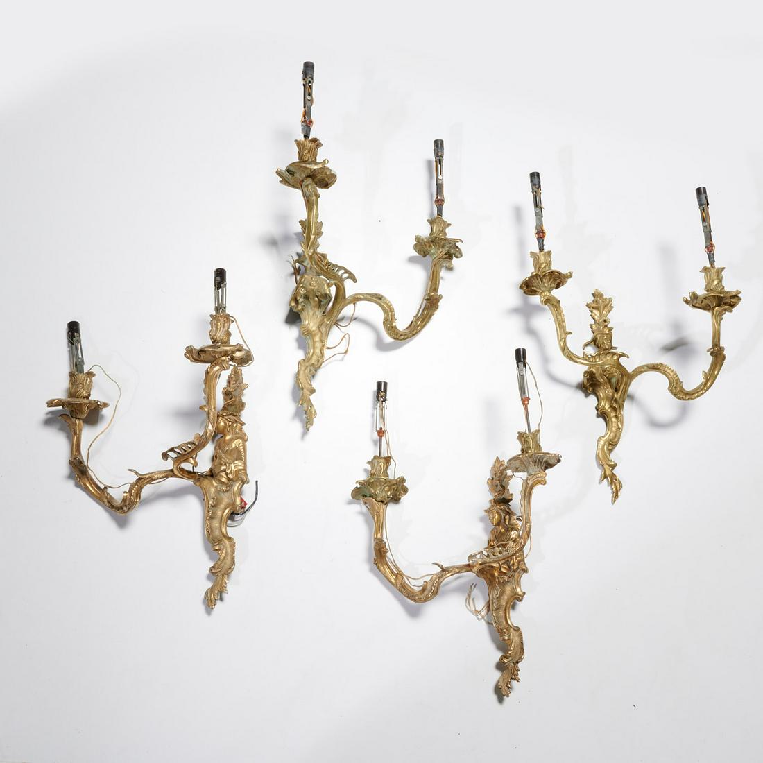 (2) Pair Continental Rococo gilt bronze sconces (1 of 7)