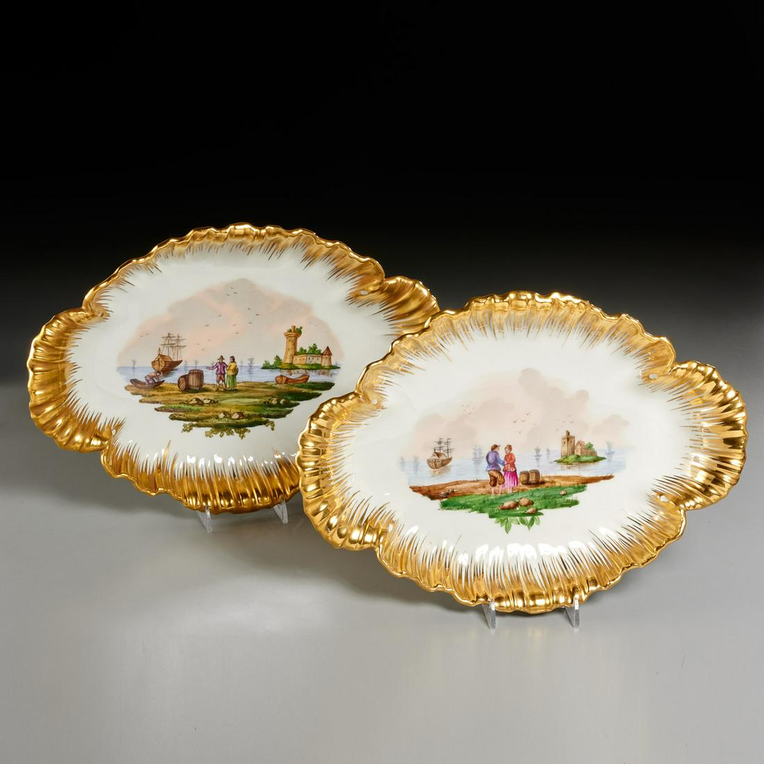 Pair KPM porcelain scenic dishes (1 of 6)