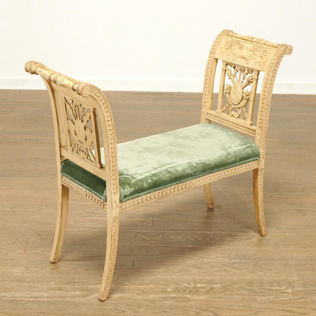 Louis XVI painted and carved wood bench (1 of 5)