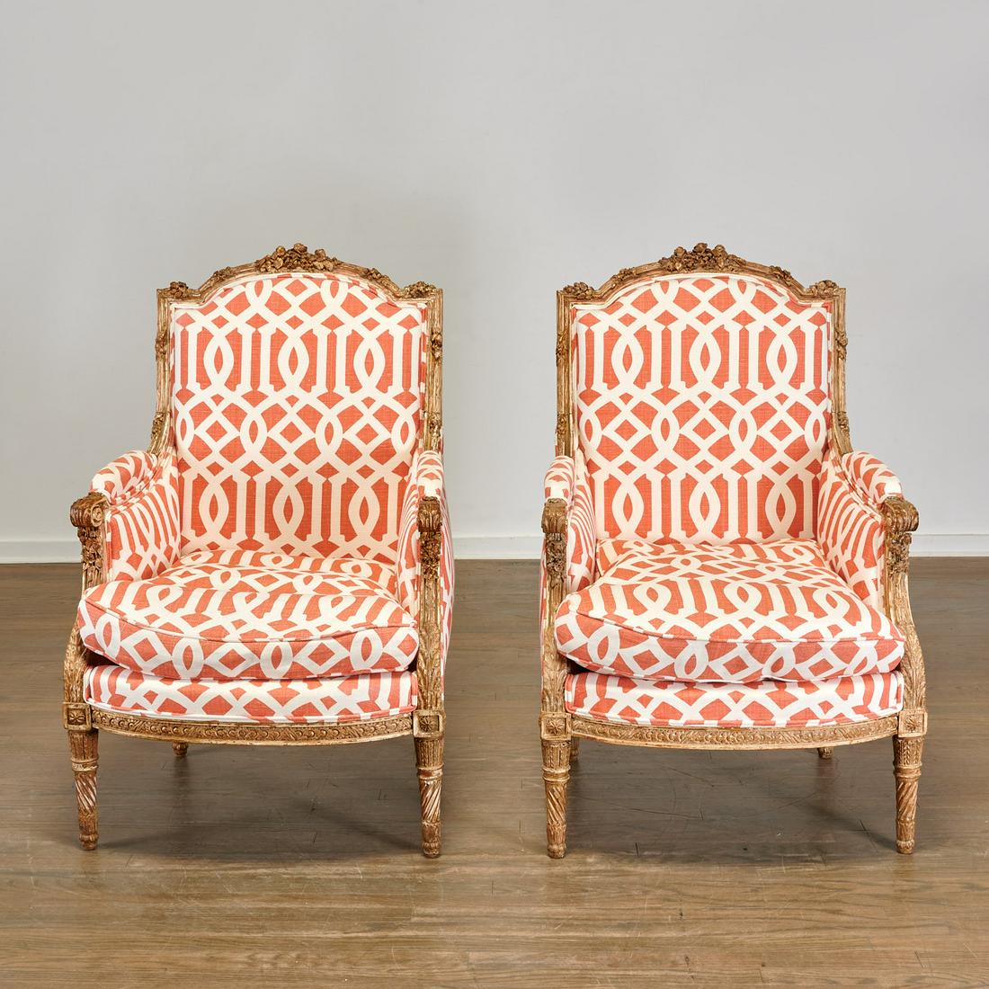 Nice pair Louis XVI carved giltwood bergeres (1 of 7)