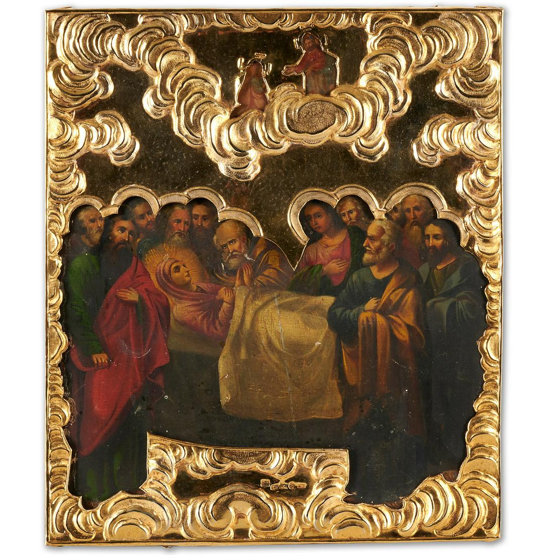 Russian vermeil mounted icon of the Dormition (1 of 7)