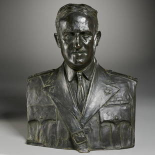 Prince Paul Troubetzkoy, bronze portrait bust,1931: Prince Paul Troubetzkoy, bronze portrait bust,1931, Prince Paolo Troubetzkoy (Russian/Italian, 1866-1938), American Colonel, signed and dated on base, A. Valsuani foundry mark, 24"h x 20"l x 12"w