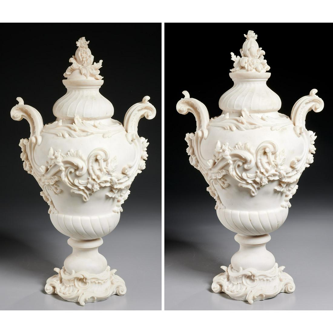 Pair large Louis XV style carved composition urns (1 of 6)
