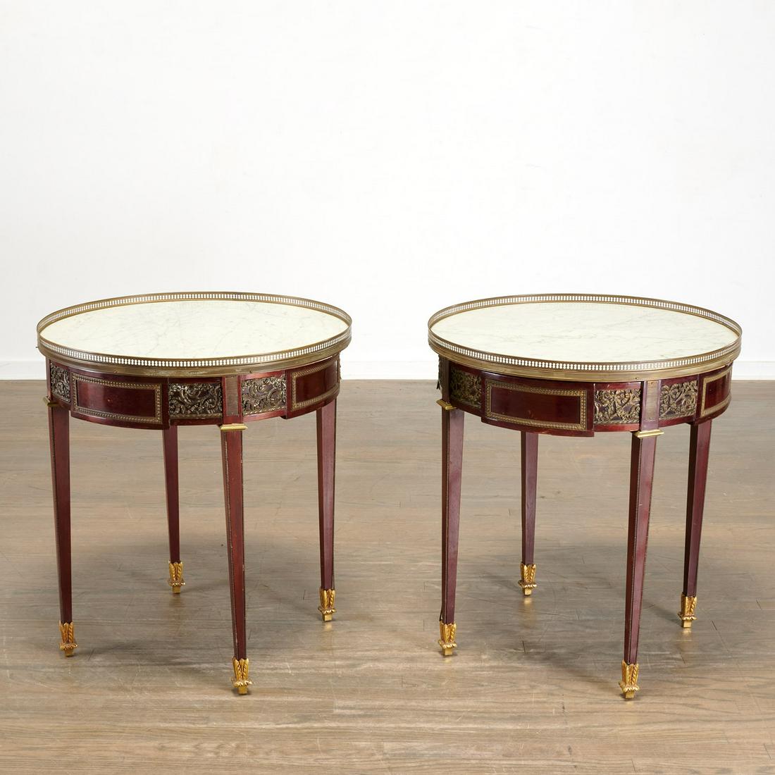 Pair Louis XVI style marble top side tables (1 of 9)
