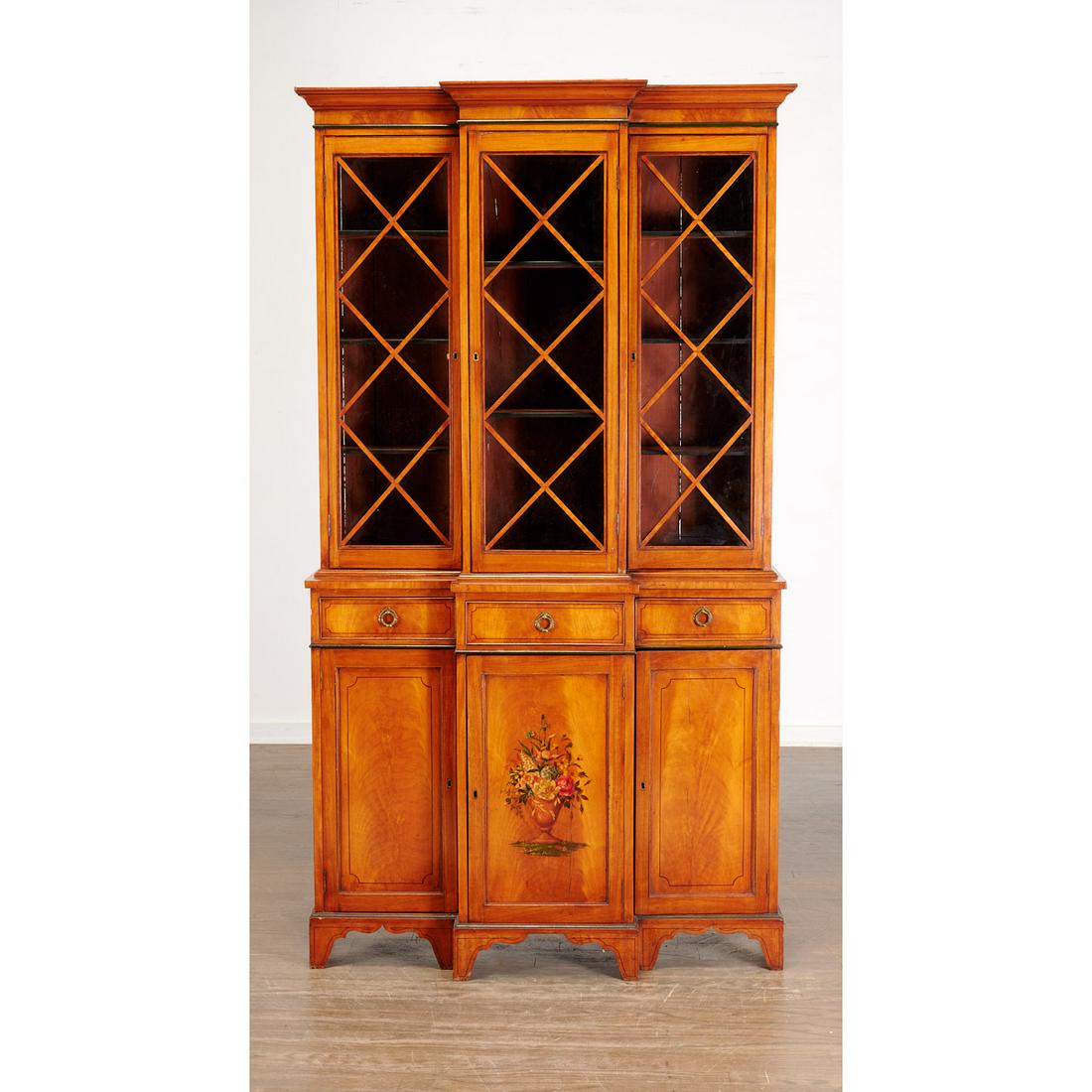 Diminutive Edwardian satinwood breakfront cabinet (1 of 7)
