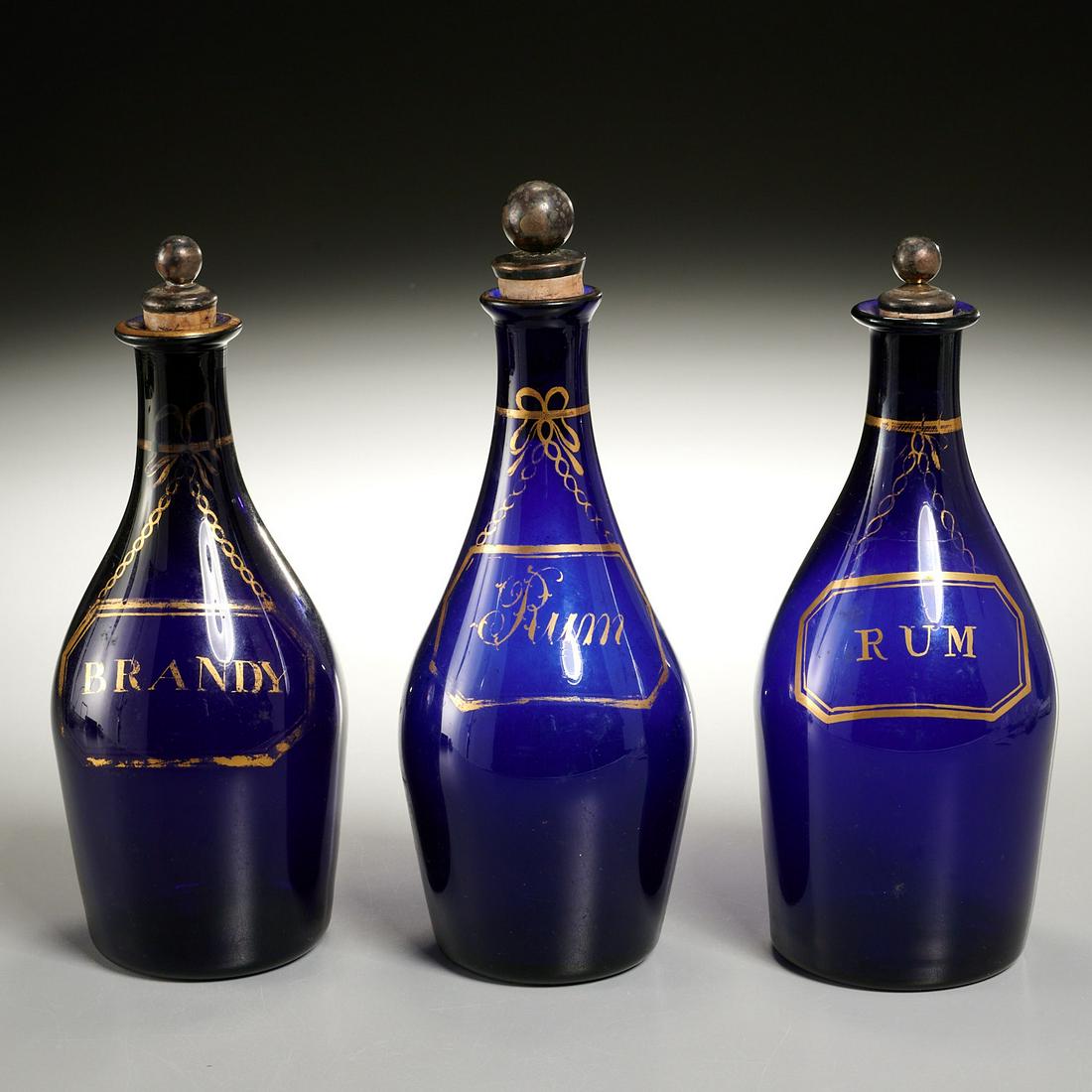 (3) George III cobalt-blue glass decanter bottles (1 of 5)