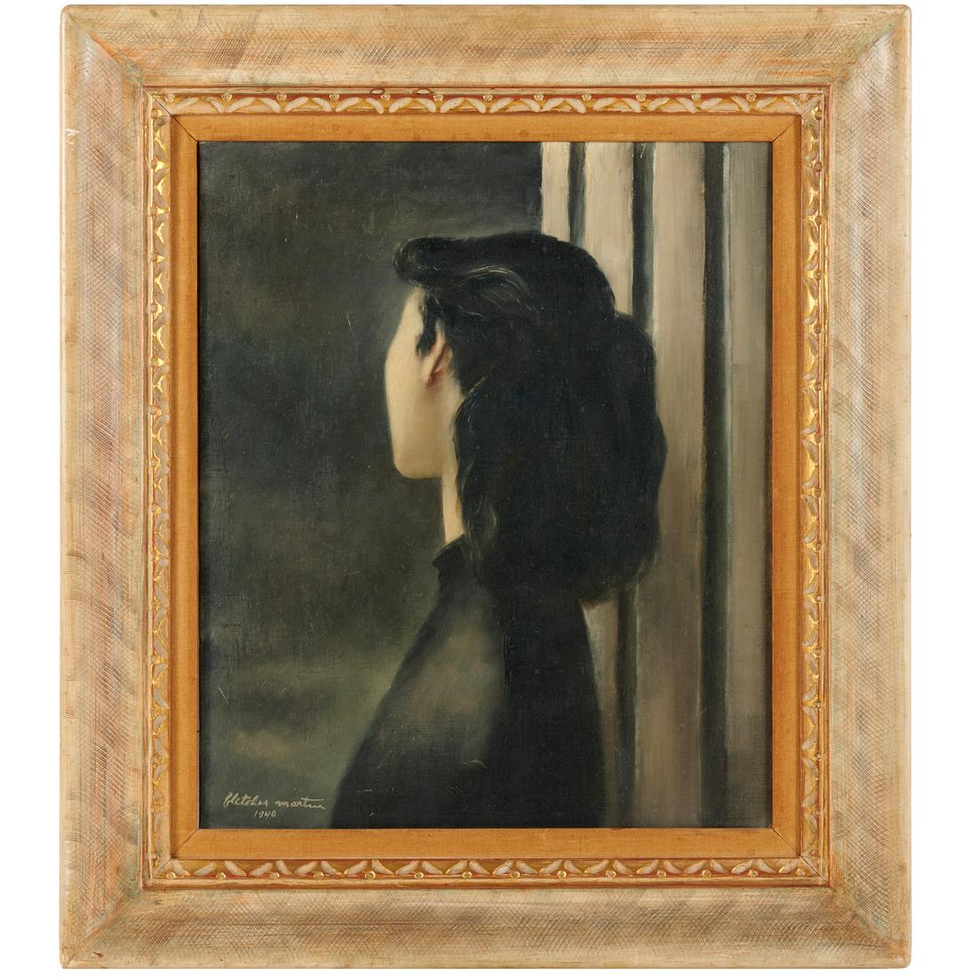 Fletcher Martin, oil on canvas, 1940: Fletcher Martin, oil on canvas, 1940, Fletcher Martin, (American, 1904-1979), "Woman Facing A Window", signed and dated lower left, 22"h x 18"w (canvas), 30"h x 26"w (frame)