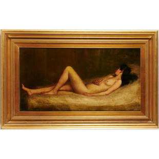 Sir William Etty (attrib), oil on canvas: Sir William Etty (attrib), oil on canvas, Attributed to Sir William Etty (British, 1787-1849), Odalisque, signed lower right, 13.5"h x 26"w (sight), 21"h x 33.5"w (framed)