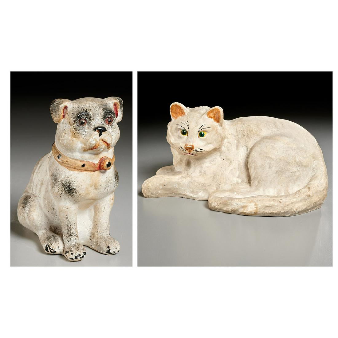Antique chalk-ware cat and bulldog (1 of 8)