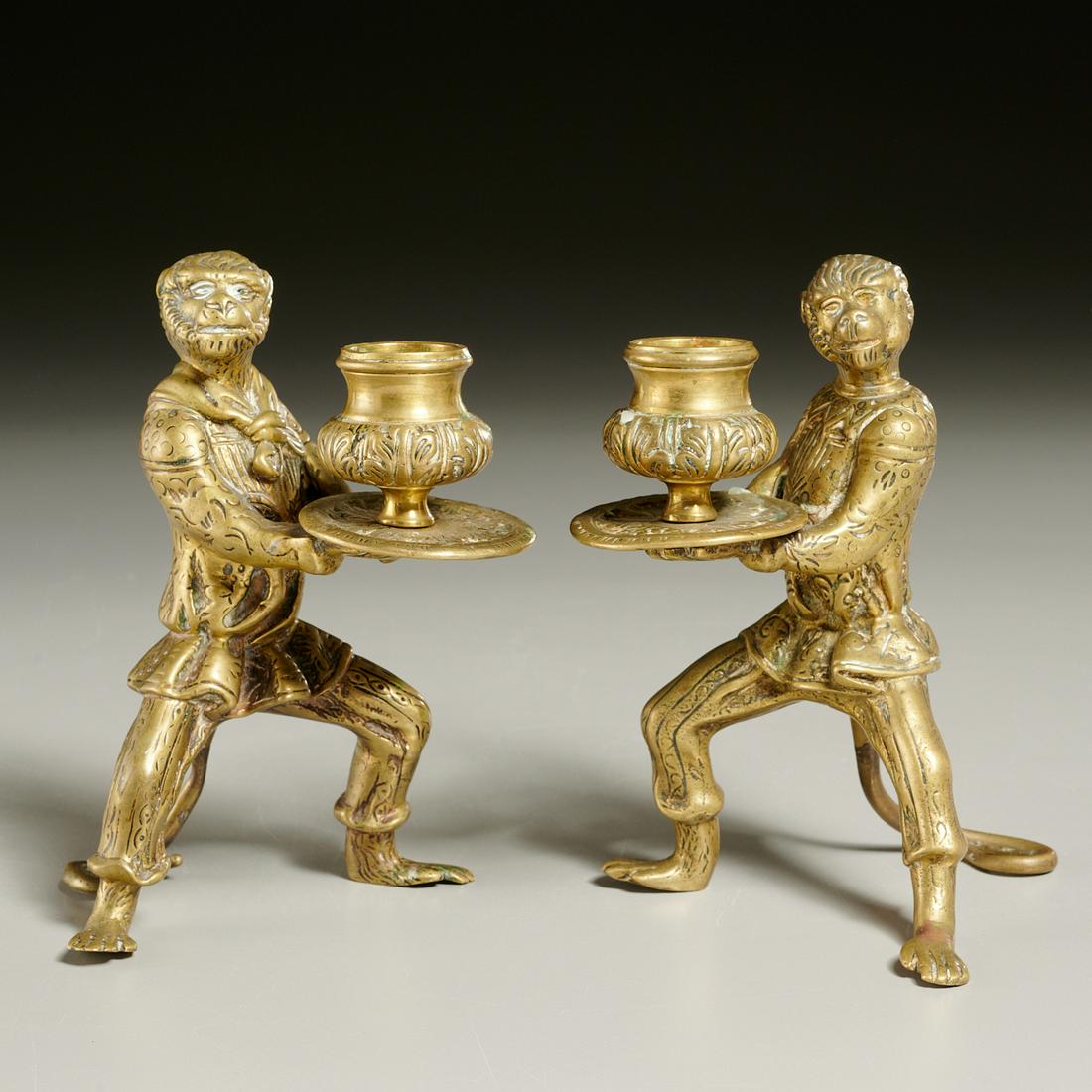 Pair English Aesthetic bronze monkey candlesticks (1 of 9)
