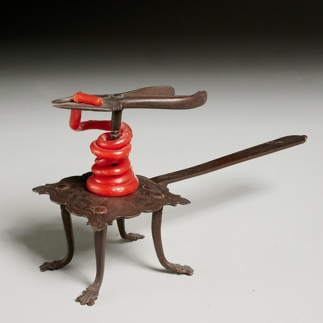 Early English engraved wrought iron wax jack (1 of 6)