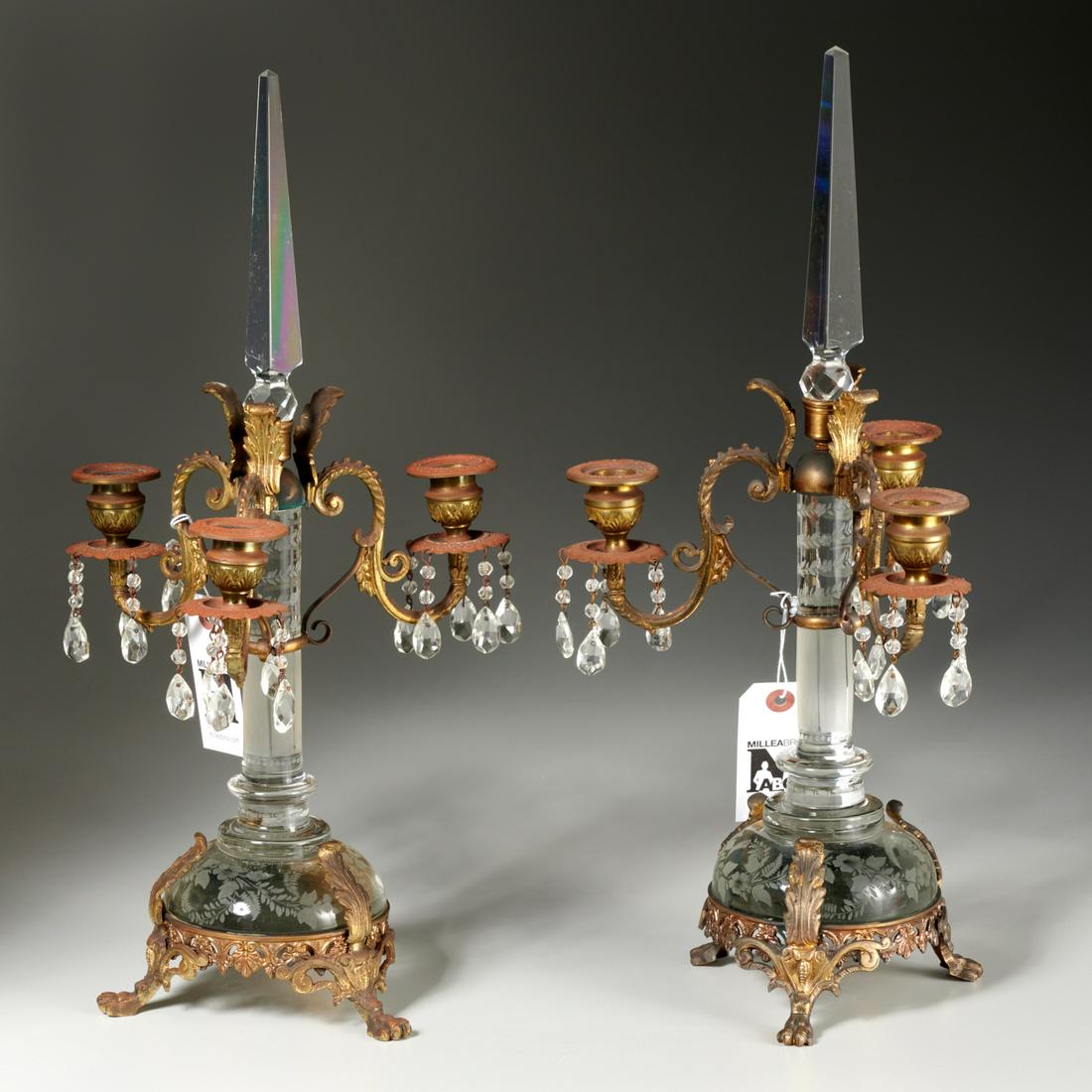 Pair Pairpoint style etched glass candelabra (1 of 6)