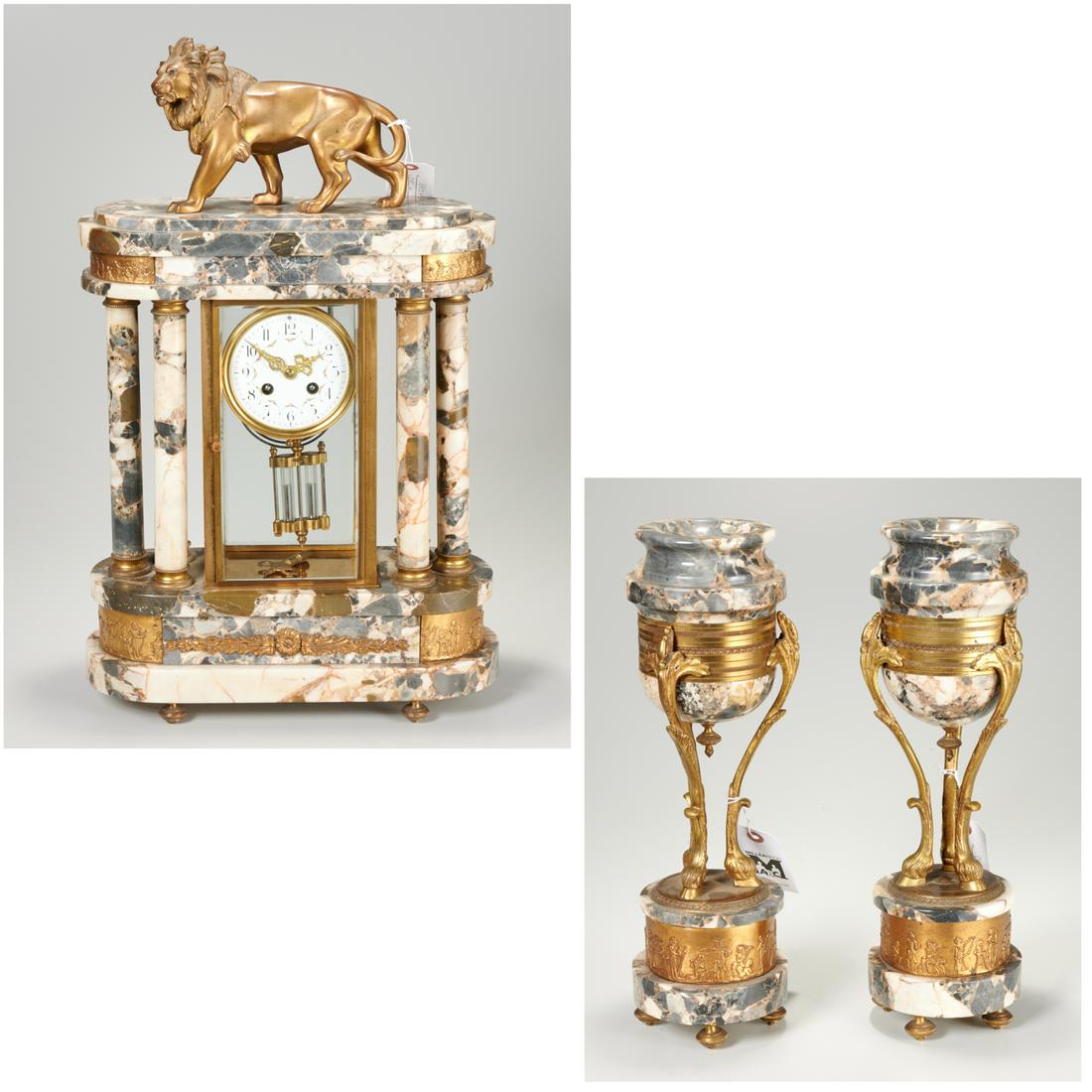 French bronze and marble mantel clock garniture (1 of 12)