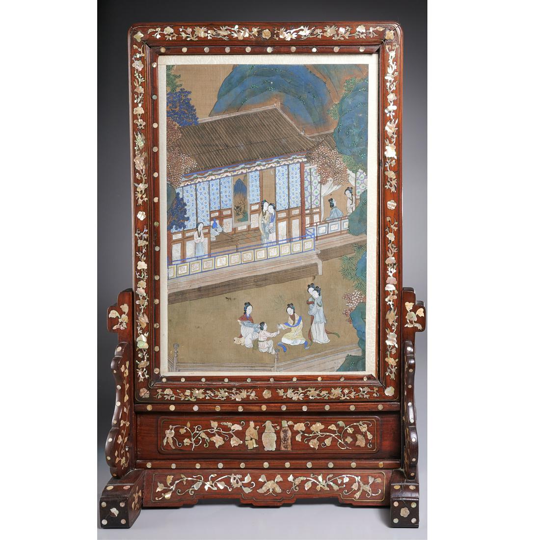 Chinese inlaid hardwood table screen (1 of 7)
