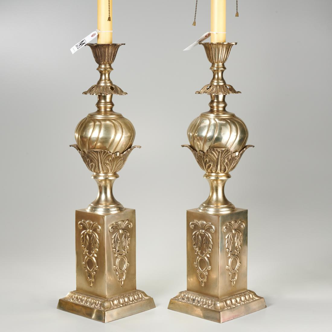 Large pair Neoclassical style silver metal lamps (1 of 8)