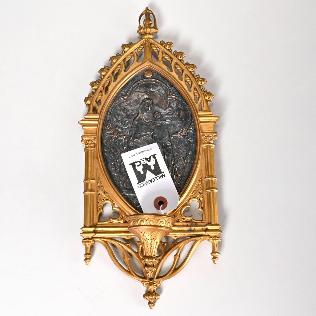 Gothic Revival gilt bronze devotional sconce (1 of 5)