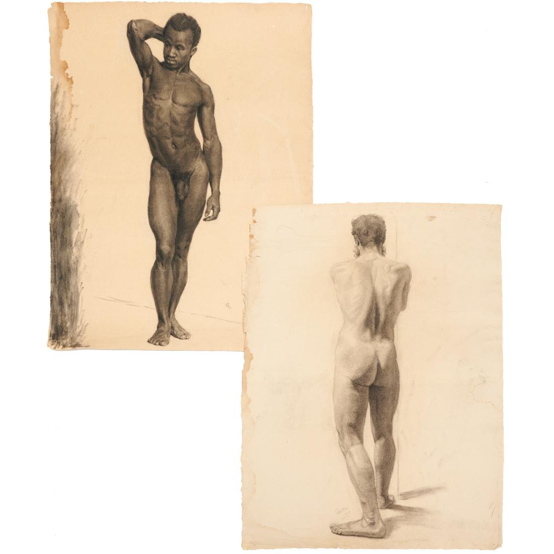Charles Ethan Porter, (2) charcoal drawings: Charles Ethan Porter, (2) charcoal drawings, Charles Ethan Porter (American, 1847-1923), Male Nude Studies, charcoal on paper, incl. one signed "Porter" and dated "4-17-1879" at lower center, and the 