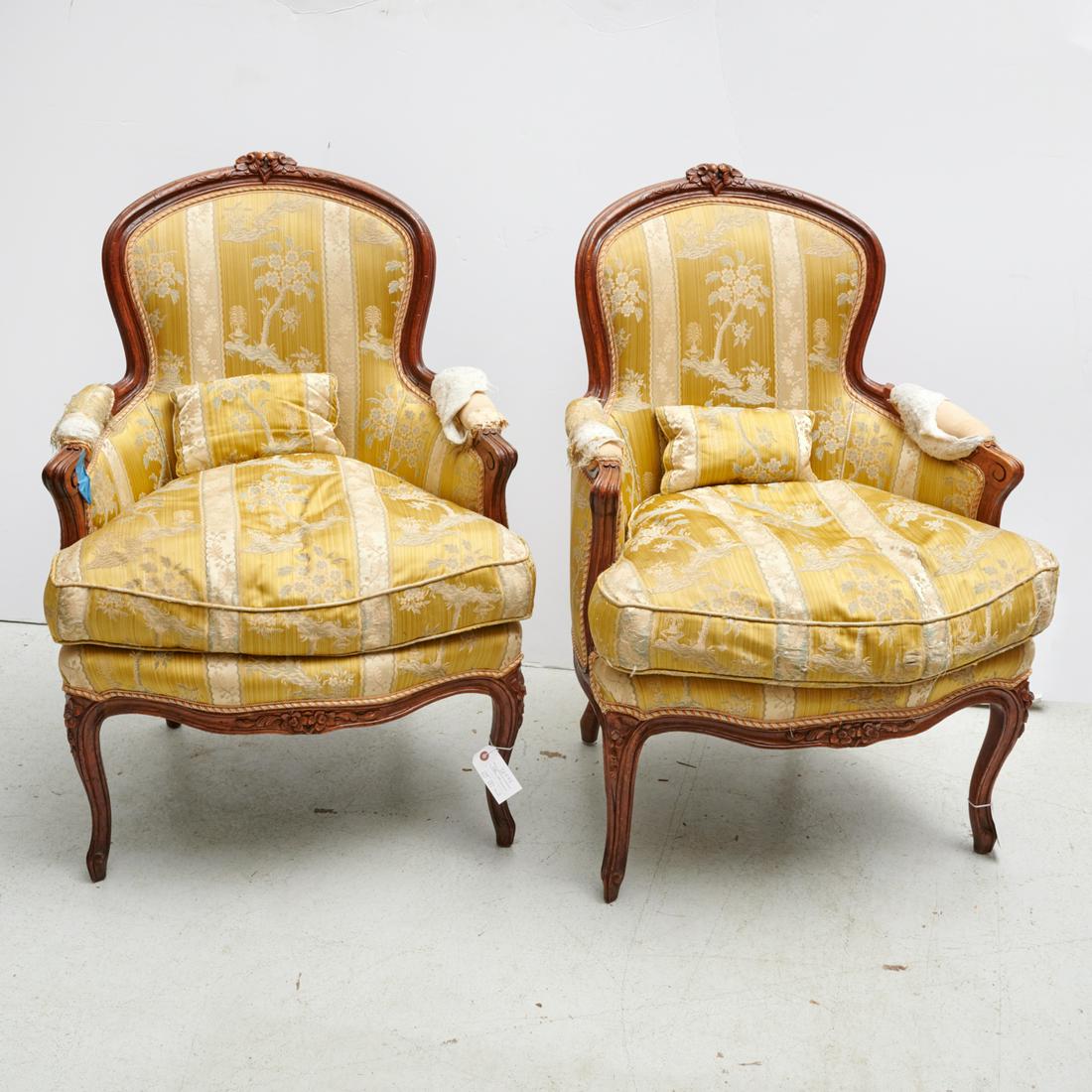 Pair Louis XV style carved beechwood bergeres (1 of 7)