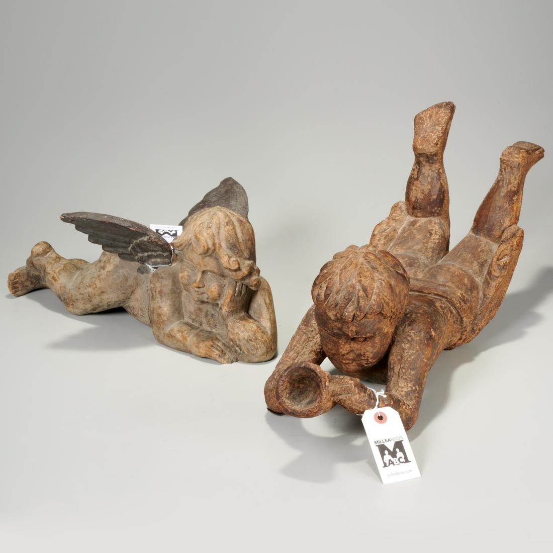(2) large Continental carved wood putto figures (1 of 6)