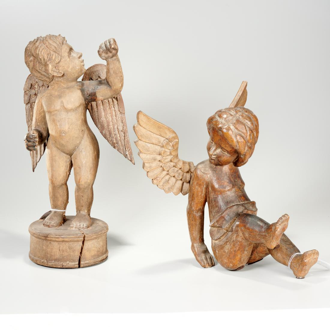 (2) large Continental carved wood cherubs (1 of 6)