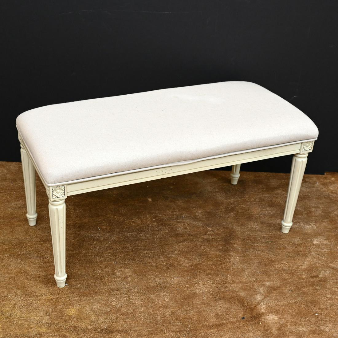 Louis XVI style cream painted & upholstered bench (1 of 3)