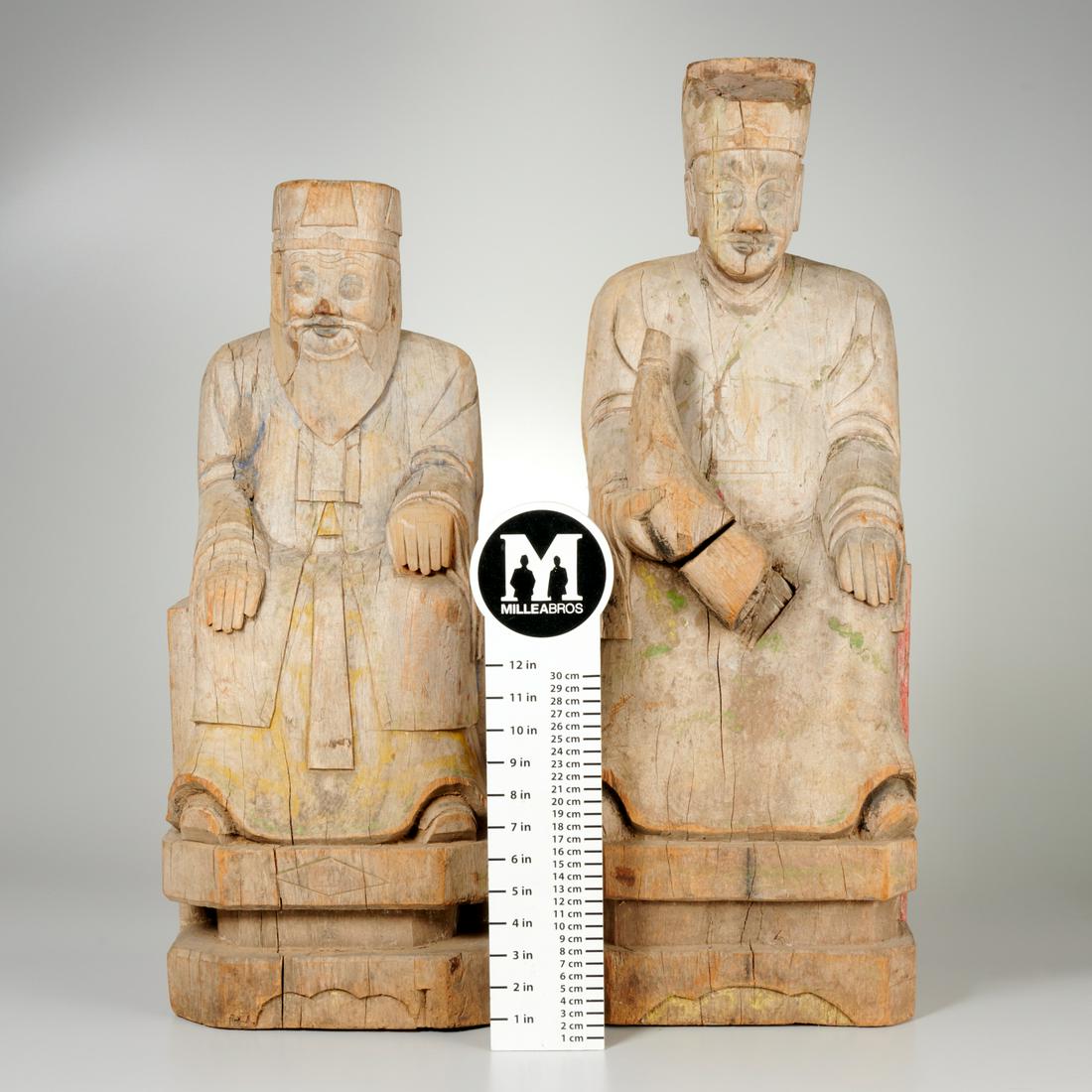 (2) large Chinese carved wood officials (1 of 7)