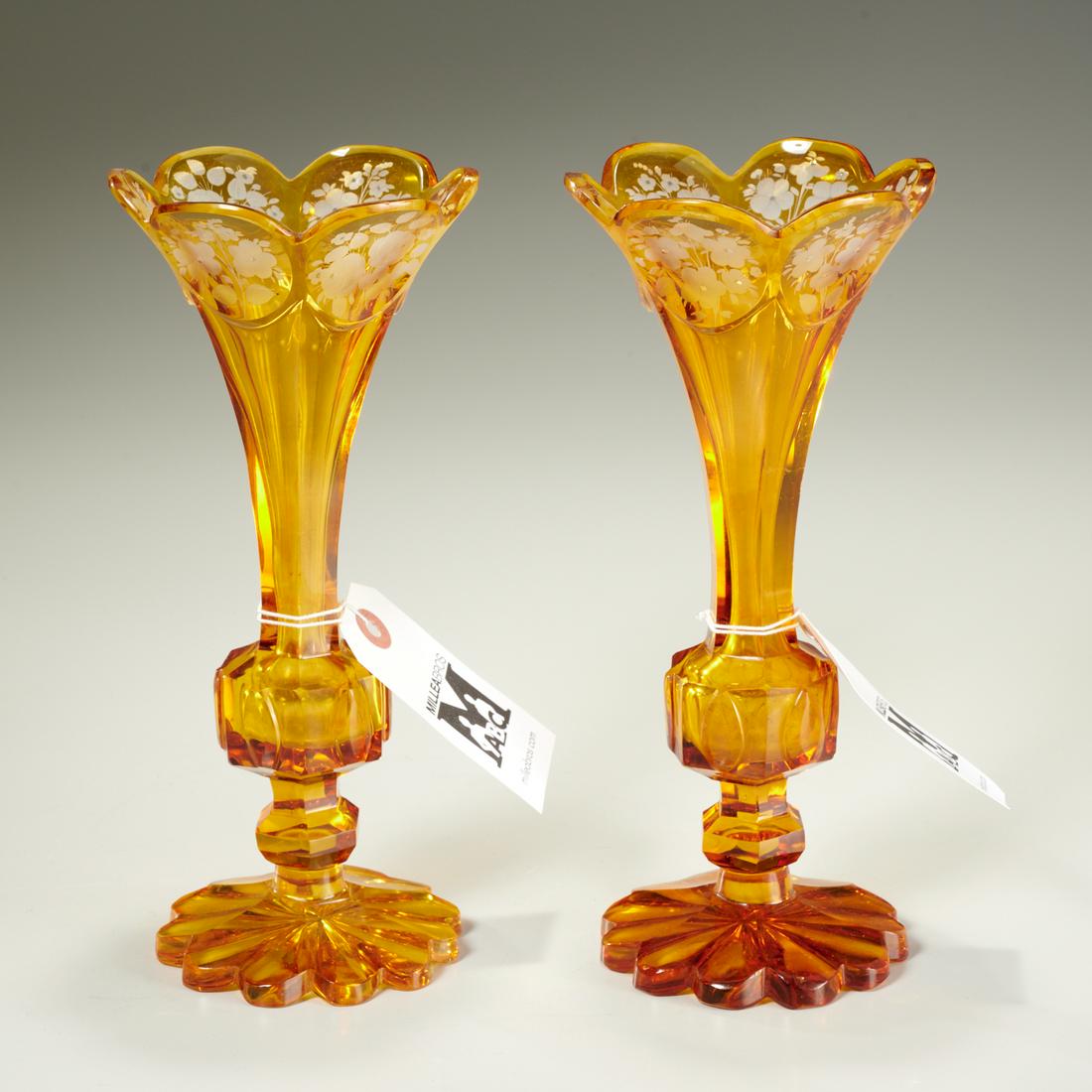 Elegant pair Bohemian amber glass vases (1 of 4)