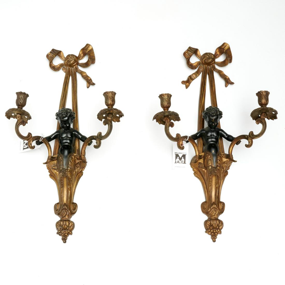 Pair Louis XVI style gilt metal sconces (1 of 7)