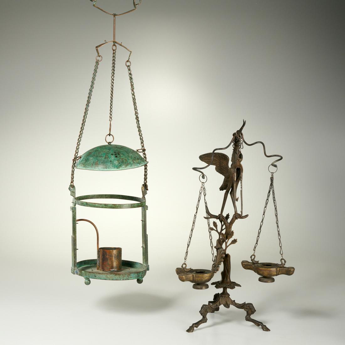 Roman style bronze lamps, crane stand, ex-museum (1 of 9)