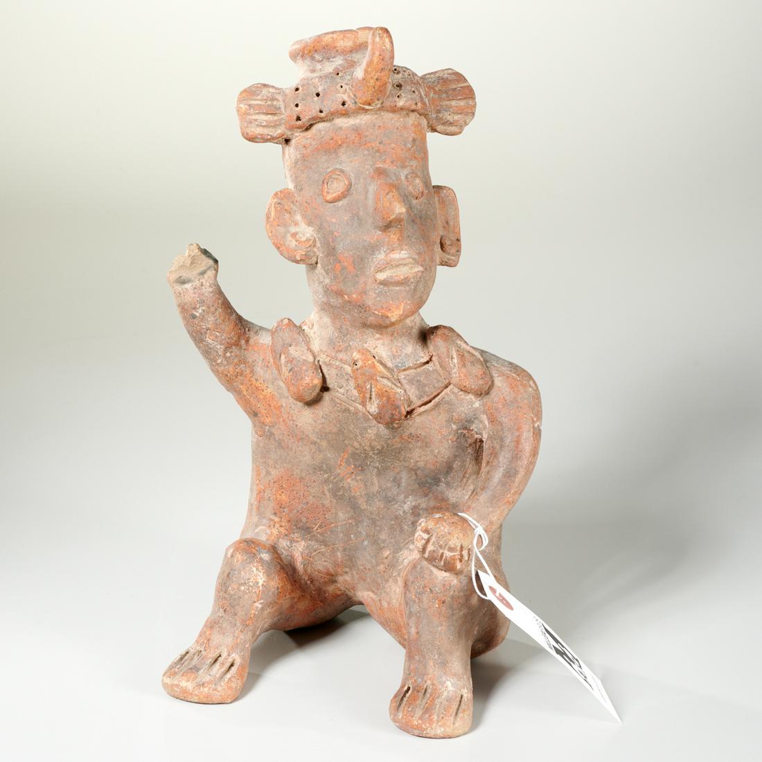 Pre Columbian style seated earthenware figure (1 of 6)