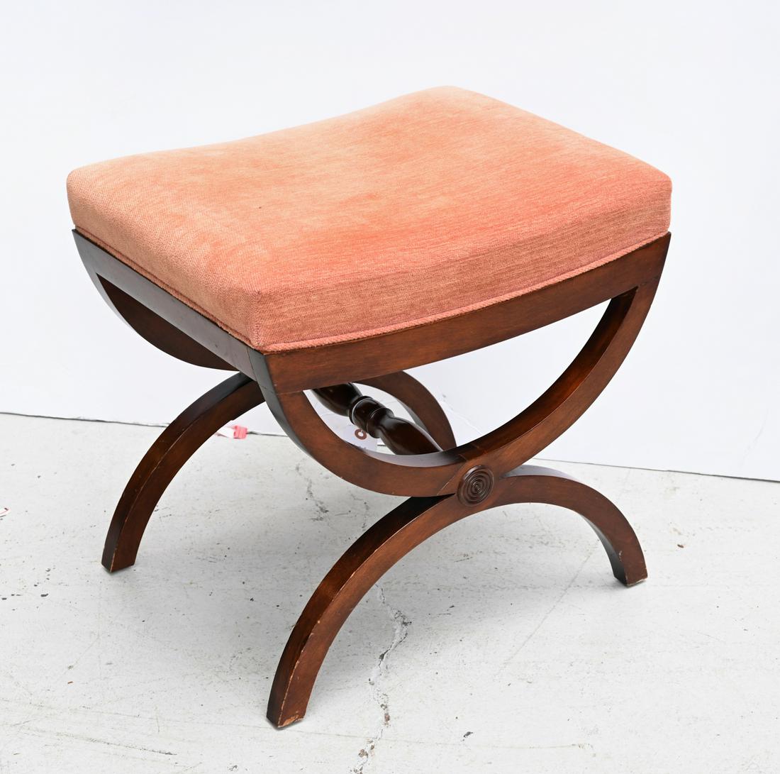 Mahogany curule upholstered stool (1 of 2)